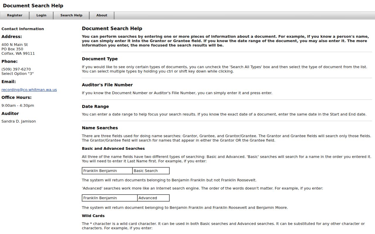 EagleWeb help for Pullman deed and recorded document searches