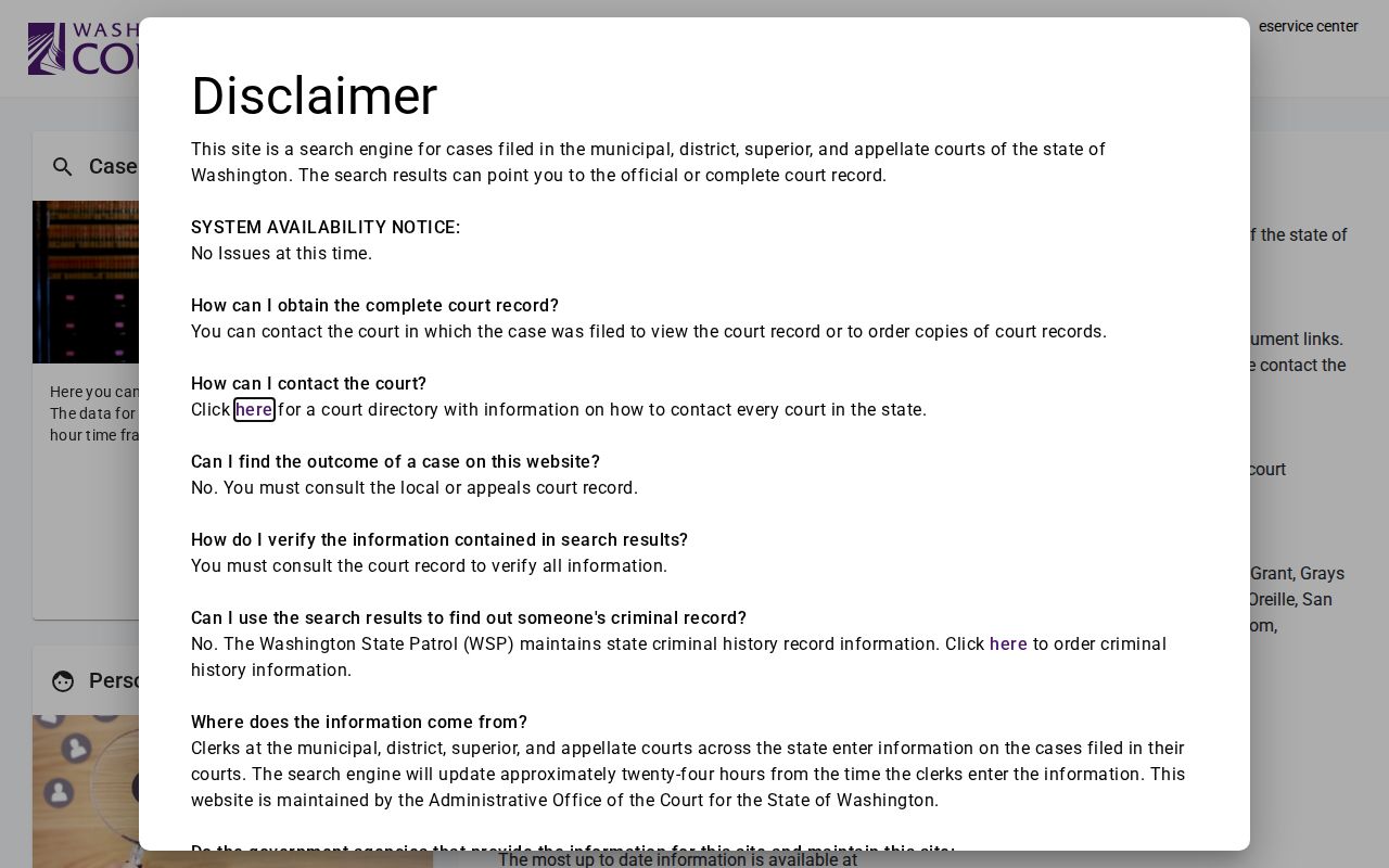 Pullman resident lookup through Washington Courts name search