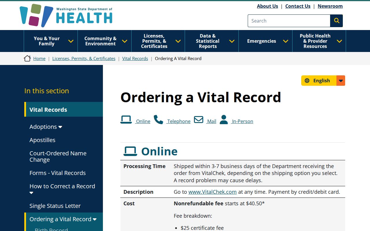 Pullman resident lookup through Washington vital records ordering