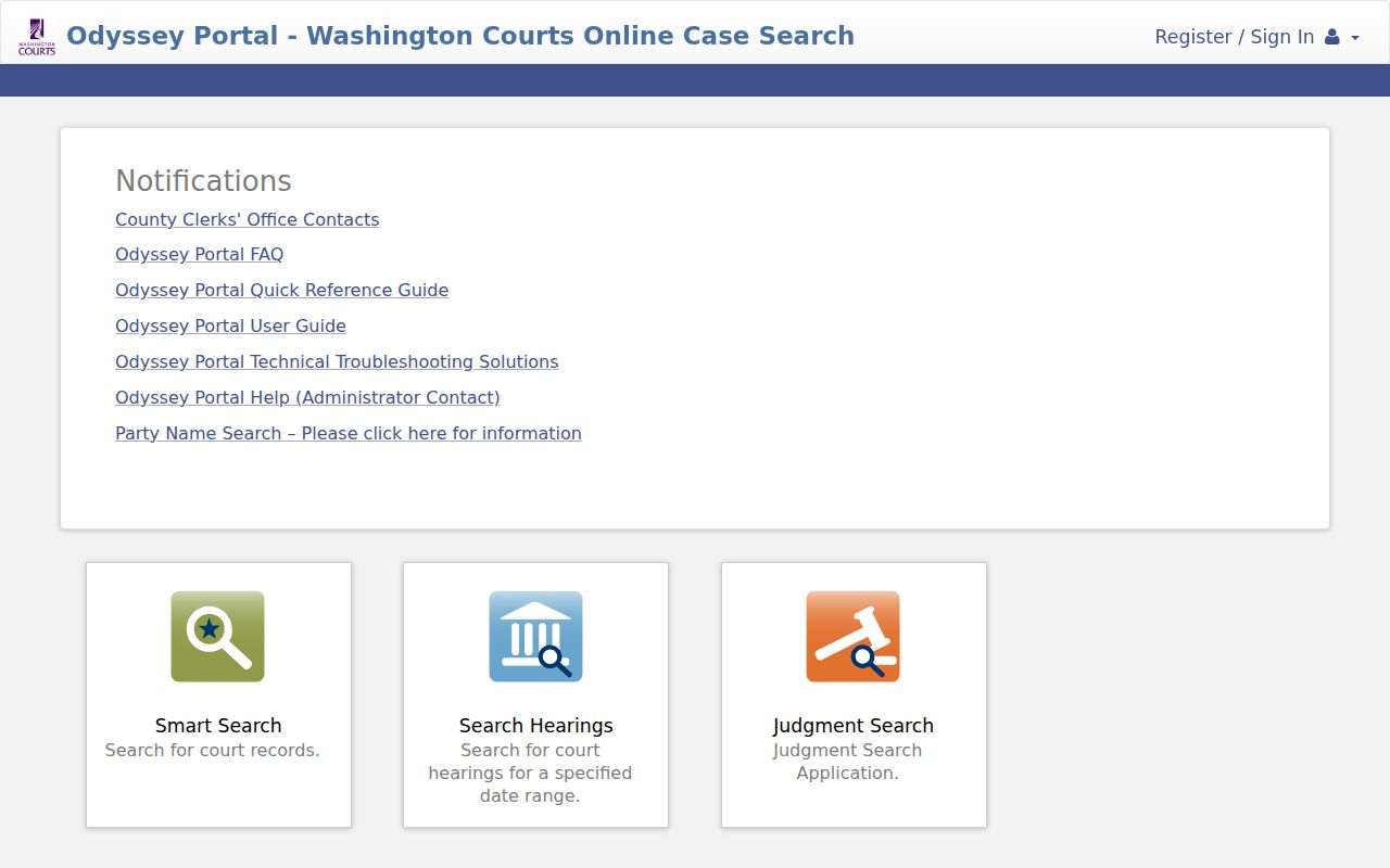 Washington Odyssey court portal serving Pullman and Whitman County searches