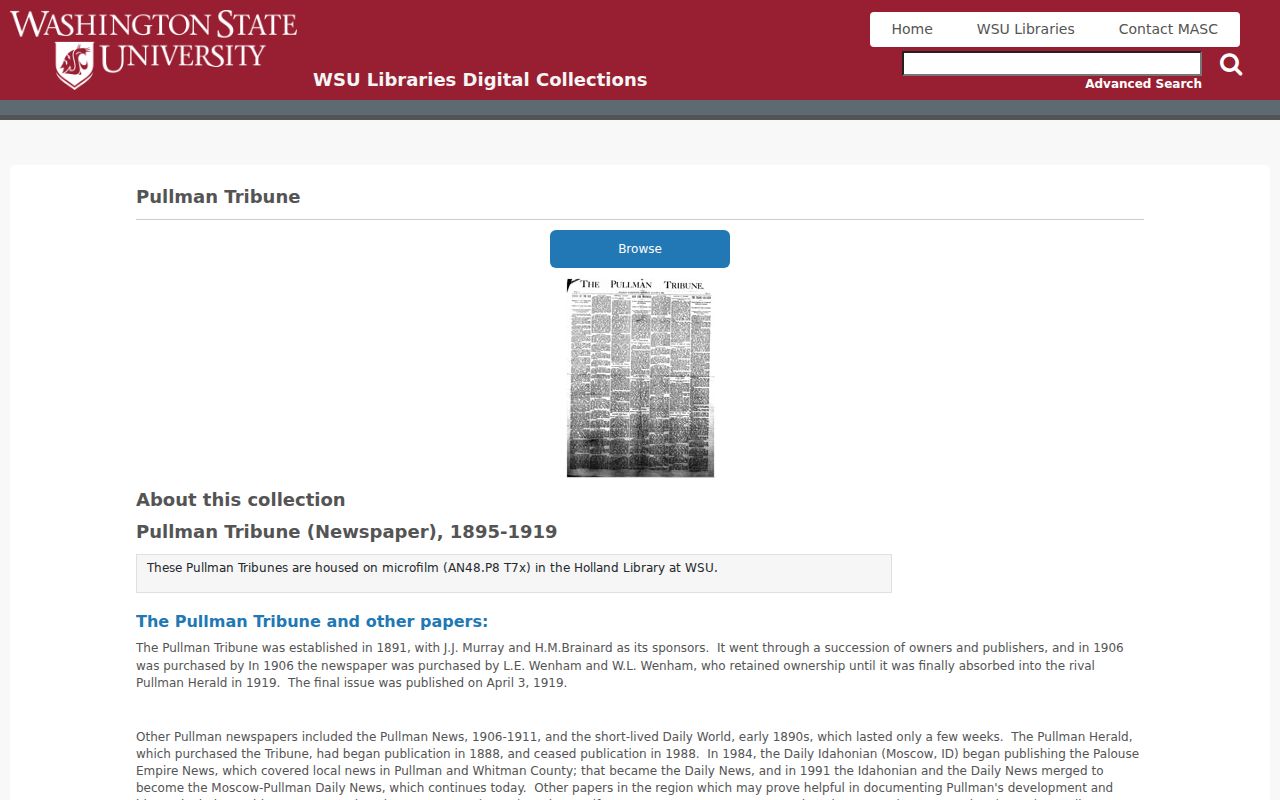 WSU digitized Pullman Tribune collection for city directory name research